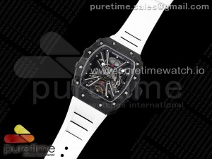 RM12 Real Tourbillon KVF Best Edition Skeleton Dial on White Rubber Strap