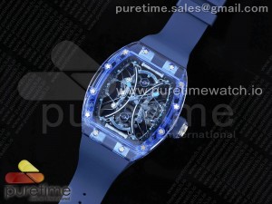 RM53-02 Blue Transparent Tourbillon RMF Best Edition Skeleton Dial on Blue Rubber Strap