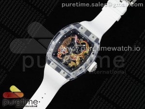 RM51 Transparent Tourbillon RMF Best Edition Tiger/Dragon Dial on White Rubber Strap