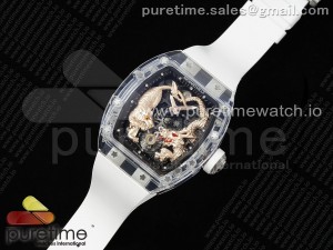 RM51 Transparent Tourbillon RMF Best Edition RG Tiger/Dragon Dial on White Rubber Strap