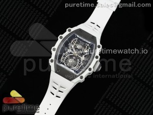 RM21 Tourbillon White Quartz Fiber Black Carbon RMF Best Edition on White Rubber Strap