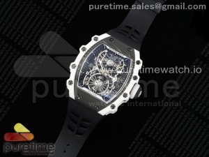 RM21 Tourbillon White Quartz Fiber Black Carbon RMF Best Edition on Black Rubber Strap