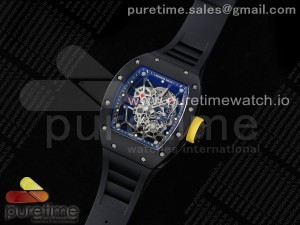 RM035-02 Black Ceramic SONIC Best Edition Skeleton Dial on Black Rubber Strap Clone RMUL1