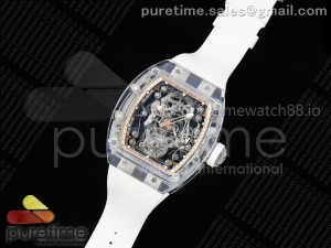 RM56-02 Transparent Tourbillon RMF Best Edition Skeleton Gold Dial on White Rubber Strap