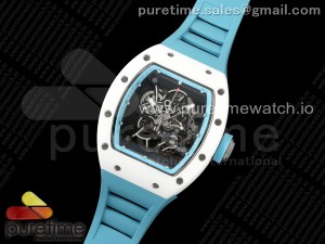 RM055 White Ceramic T+F 1:1 Best Edition Blue Skeleton Dial on Blue Rubber Strap RMUL2 Super Clone