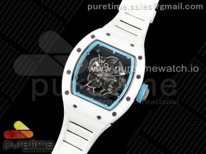 RM055 White Ceramic T+F 1:1 Best Edition Blue Skeleton Dial on White Rubber Strap RMUL2 Super Clone