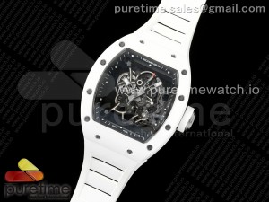 RM055 White Ceramic T+F 1:1 Best Edition Black Skeleton Dial on White Rubber Strap RMUL2 Super Clone