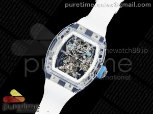 RM56-02 Transparent Tourbillon RMF Best Edition Skeleton Dial Blue Hands on White Rubber Strap