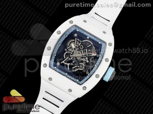 RM055 White Ceramic RMF 1:1 Best Edition Blue Inner Bezel on White Rubber Strap RMUL2 Super Clone