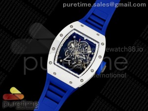 RM055 White Ceramic Japan Edition MLF 1:1 Best Edition on Deep Blue Rubber Strap RMUL2 Super Clone