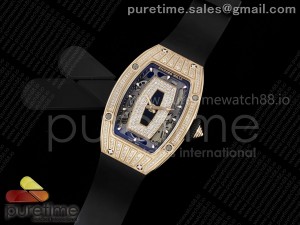 RM07 Ladies RG Diamonds Bezel ZF 1:1 Best Edition Black Diamonds Skeleton Dial on Black Rubber Strap CRMA2 Clone