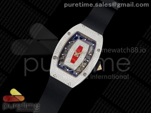 RM07 Ladies Full Diamonds SS ZF 1:1 Best Edition Red Dial on Black Rubber Strap CRMA2 Clone