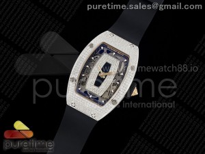 RM07 Ladies Full Diamonds SS ZF 1:1 Best Edition Black Dial on Black Rubber Strap CRMA2 Clone