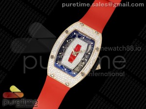 RM07 Ladies Snow Diamonds RG ZF 1:1 Best Edition Red Dial on Red Rubber Strap CRMA2 Clone