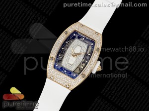 RM07 Ladies Snow Diamonds RG ZF 1:1 Best Edition White Dial on White Rubber Strap CRMA2 Clone