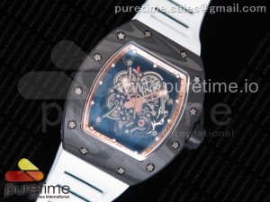 RM055 Forged Carbon Titanium Case KVF Best Edition Skeleton Dial Gold Inner Bezel on White Rubber Strap MIYOTA8215 V2