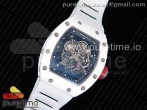 RM055 Real All White Ceramic KVF Best Edition Skeleton Dial Red on White Rubber Strap MIYOTA8215