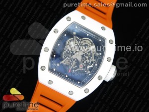 RM055 All Real White Ceramic KVF Best Edition Skeleton Dial White on Orange Rubber Strap MIYOTA8215