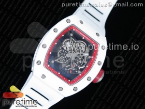 RM055 Real White Ceramic Case KVF Best Edition Red Inner Bezel Skeleton Dial Red on White Rubber Strap MIYOTA8215 V2