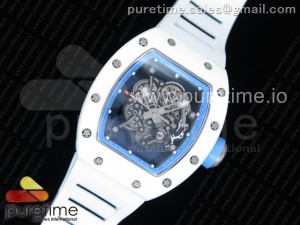 RM055 Real White Ceramic Case KVF Best Edition Blue Inner Bezel Skeleton Dial Blue on White Rubber Strap MIYOTA8215 V2