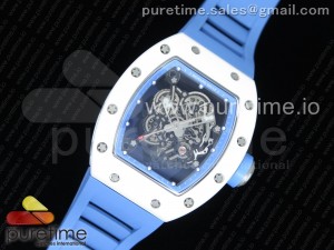 RM055 Real White Ceramic Case KVF Best Edition Blue Inner Bezel Skeleton Dial Blue on Blue Rubber Strap MIYOTA8215 V2