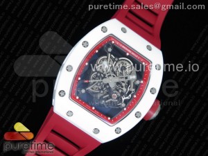 RM055 Real White Ceramic Case KVF Best Edition Red Inner Bezel Skeleton Dial Red on Red Rubber Strap MIYOTA8215 V2