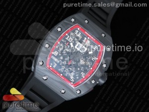 RM011 NTPT Carbon Chrono KVF 1:1 Best Edition Crystal Skeleton Dial Red Inner Bezel on Black Rubber Strap A7750