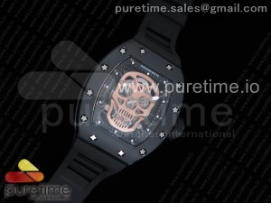 RM052 PVD Sandblasted Skull Dial on Black Rubber Strap MIYOTA8215