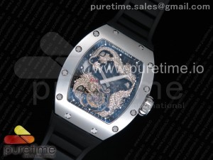 RM057 Tourbillon SS Dragon Dial on Black Rubber Strap