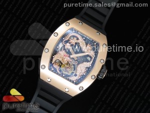 RM057 Tourbillon RG Dragon Dial on Black Rubber Strap