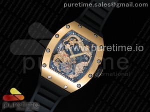 RM057 Tourbillon YG Dragon Dial on Black Rubber Strap