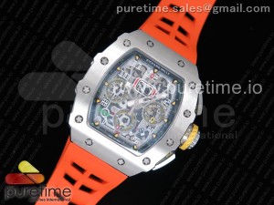 RM11-03 SS KVF 1:1 Best Edition Crystal Skeleton Dial on Orange Racing Rubber Strap A7750