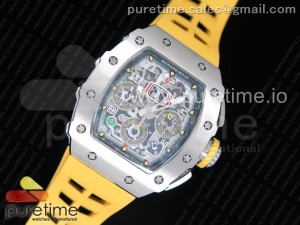 RM11-03 SS KVF 1:1 Best Edition Crystal Skeleton Dial on Yellow Racing Rubber Strap A7750