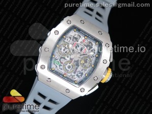 RM11-03 SS KVF 1:1 Best Edition Crystal Skeleton Dial on Gray Racing Rubber Strap A7750