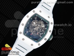 RM055 Real White Ceramic KVF Best Edition Skeleton Dial Green Inner on White Rubber Strap MIYOTA8215