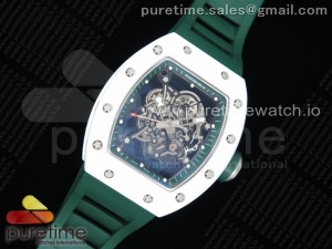 RM055 Real White Ceramic KVF Best Edition Skeleton Dial Green Inner on Green Rubber Strap MIYOTA8215