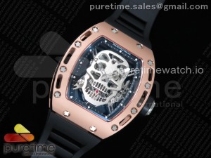 RM052 RG Real Tourbillon EURF Best Edition Skeleton Skull Dial on Black Rubber Strap