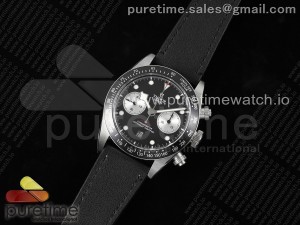 Black Bay Chrono SS TWS 1:1 Best Edition Black/White Dial on Black Leather Strap A7750