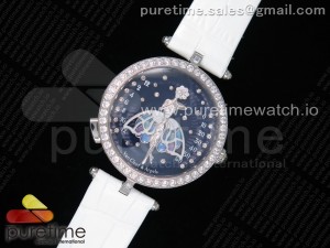 Lady Arpels Ballerine Enchantée SS Blue Dial on White Leather Strap Jap Quartz