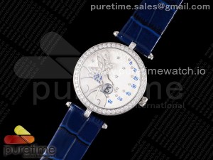 Lady Féerie Full Diamonds White Dial on Blue Leather Strap Quartz