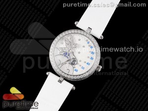 Lady Féerie Full Diamonds White Dial on White Leather Strap Quartz