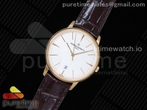 Patrimony Date YG FKF 1:1 Best Edition White Dial on Brown Leather Strap MIYOTA 9015