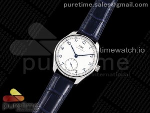 Portuguese IW358304 ZF 1:1 Best Edition SS White Dial Blue Markers on Blue Leather Strap A82200