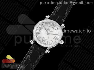 Happy Sport 33mm SS ZF 1:1 Best Edition Diamonds Bezel White MOP Dial on Black Leather Strap MIYOTA 9015