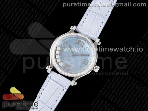 Happy Sport 33mm SS ZF 1:1 Best Edition Diamonds Bezel Blue Dial on Blue Leather Strap MIYOTA 9015