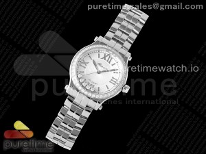 Happy Sport 33mm SS ZF 1:1 Best Edition Diamonds Bezel White Textured Dial on SS Bracelet MIYOTA 9015