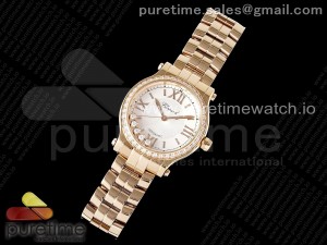 Happy Sport 33mm RG ZF 1:1 Best Edition Diamonds Bezel White Textured Dial on RG Bracelet MIYOTA 9015