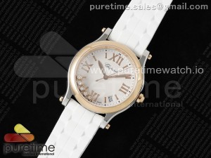 Happy Sport 36mm SS/RG BVF 1:1 Best Edition White Dial on White Rubber Strap ETA Quartz