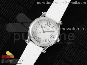 Happy Sport 36mm SS BVF 1:1 Best Edition White Dial on White Rubber Strap ETA Quartz