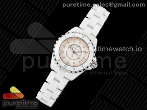 J13 33mm HTF 1:1 Best Edition White Korea Ceramic Cream Diamonds Dial on Bracelet Swiss Quartz